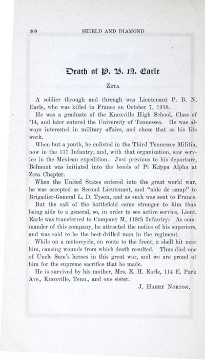 Death of P.B N. Earle